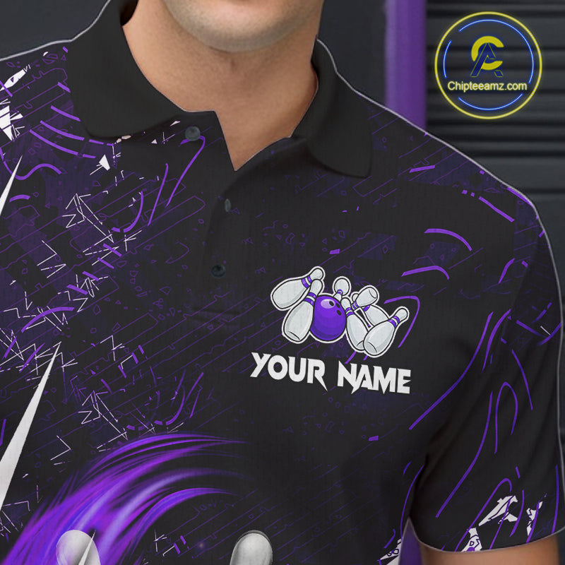 Personalized Skull Bowling Jersey For Men Custom Bowling Team Shirt Polo & Quarter Zip | Purple TDM6207