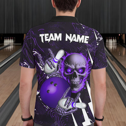 Personalized Skull Bowling Jersey For Men Custom Bowling Team Shirt Polo & Quarter Zip | Purple TDM6207