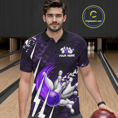 Personalized Skull Bowling Jersey For Men Custom Bowling Team Shirt Polo & Quarter Zip | Purple TDM6207