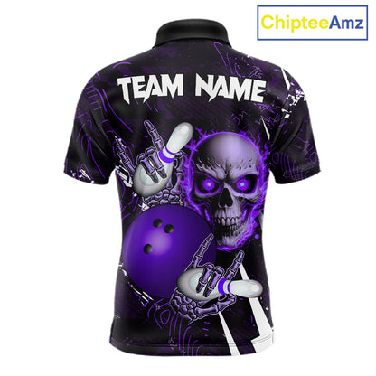 Personalized Skull Bowling Jersey For Men Custom Bowling Team Shirt Polo & Quarter Zip | Purple TDM6207