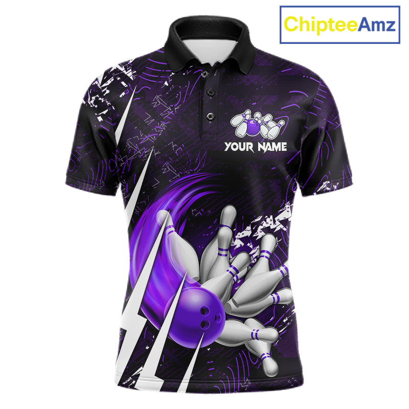 Personalized Skull Bowling Jersey For Men Custom Bowling Team Shirt Polo & Quarter Zip | Purple TDM6207