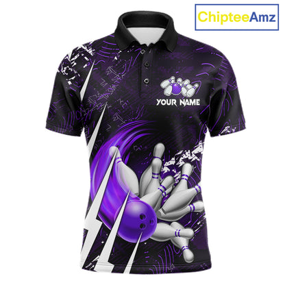 Personalized Skull Bowling Jersey For Men Custom Bowling Team Shirt Polo & Quarter Zip | Purple TDM6207