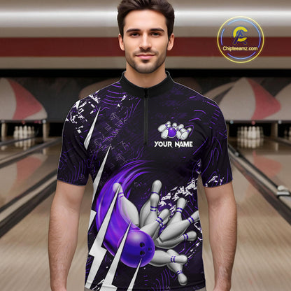 Personalized Skull Bowling Jersey For Men Custom Bowling Team Shirt Polo & Quarter Zip | Purple TDM6207