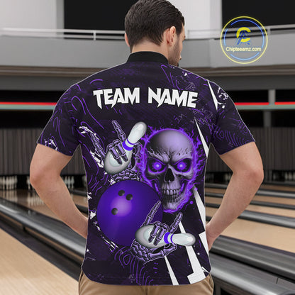 Personalized Skull Bowling Jersey For Men Custom Bowling Team Shirt Polo & Quarter Zip | Purple TDM6207
