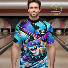 Load image into Gallery viewer, Blue Funny Shark Graffiti Bowling Shirts For Men, Best Bowling Team Jersey Polo &amp; Quarter Zip TDM6209