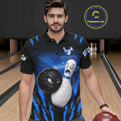 Funny Bowling Ball Custom Black And Blue Bowling Shirt For Men, Bowling Team Jersey Polo & 1/4 Zip TDM6211