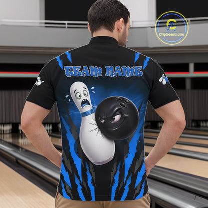 Funny Bowling Ball Custom Black And Blue Bowling Shirt For Men, Bowling Team Jersey Polo & 1/4 Zip TDM6211