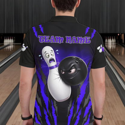 Funny Bowling Ball Custom Black And Purple Men’s Bowling Shirt, Bowling Team Jersey Polo & 1/4 Zip TDM6212