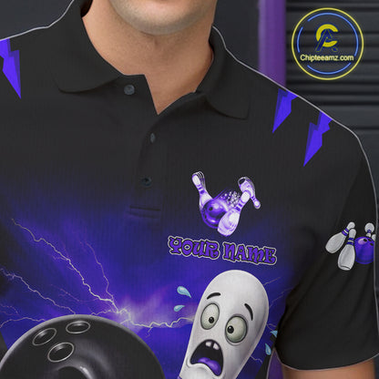 Funny Bowling Ball Custom Black And Purple Men’s Bowling Shirt, Bowling Team Jersey Polo & 1/4 Zip TDM6212