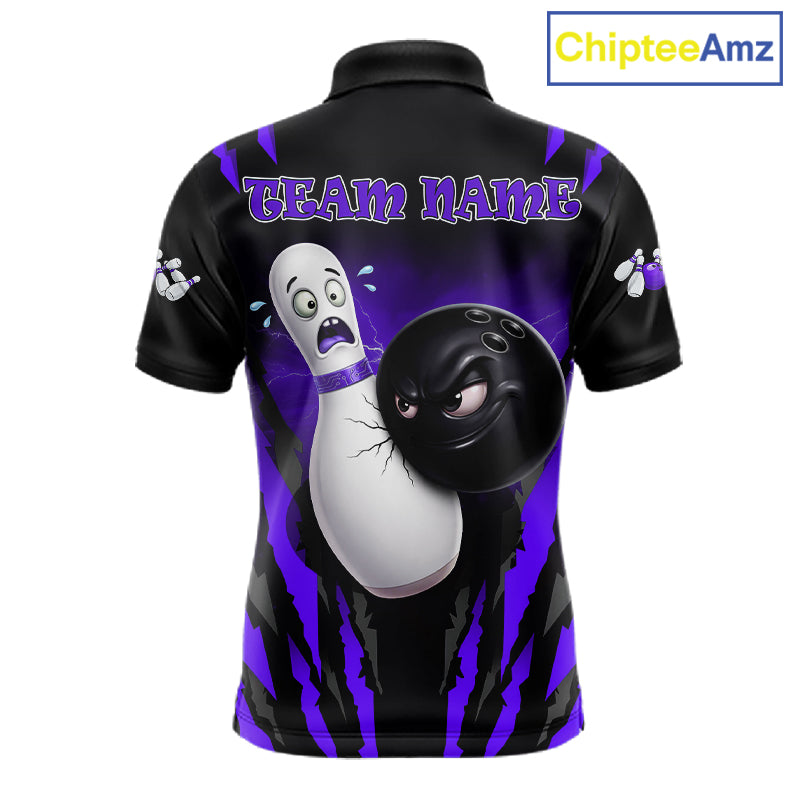 Funny Bowling Ball Custom Black And Purple Men’s Bowling Shirt, Bowling Team Jersey Polo & 1/4 Zip TDM6212