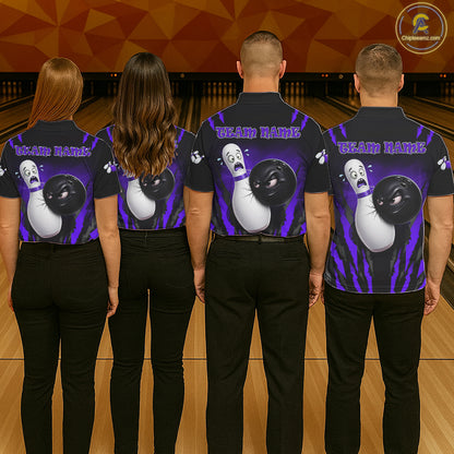 Funny Bowling Ball Custom Black And Purple Women's Bowling Shirt, Bowling Team Jersey Polo & 1/4 Zip TDM6212