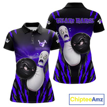 Load image into Gallery viewer, Funny Bowling Ball Custom Black And Purple Women's Bowling Shirt, Bowling Team Jersey Polo &amp; 1/4 Zip TDM6212