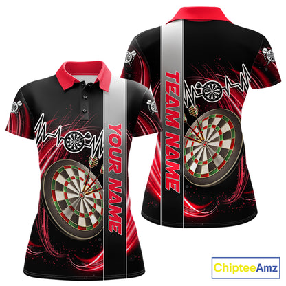 Personalized Red Swirl Heartbeat Darts Shirt For Women Custom Darts Jersey Team Polo & 1/4 Zip TDM6213