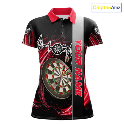 Personalized Red Swirl Heartbeat Darts Shirt For Women Custom Darts Jersey Team Polo & 1/4 Zip TDM6213