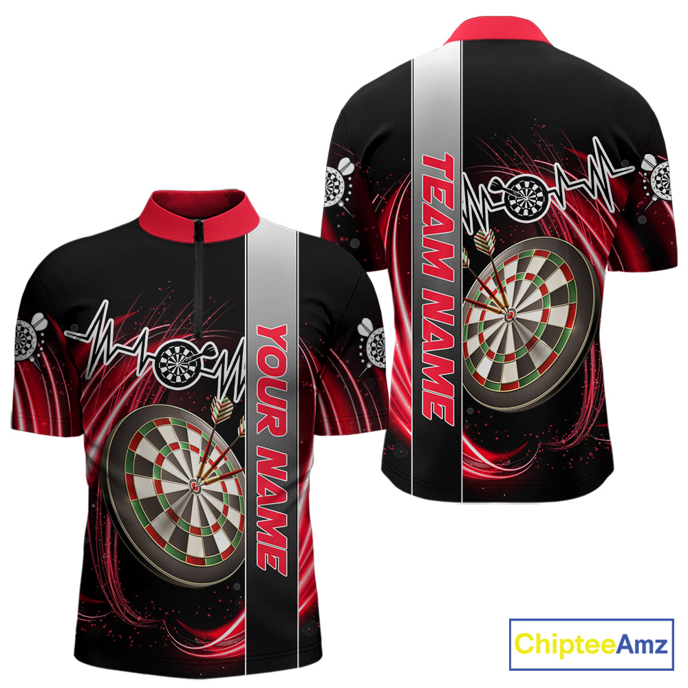 Personalized Red Swirl Heartbeat Darts Shirt For Men Custom Darts Jersey Team Polo & 1/4 Zip TDM6213
