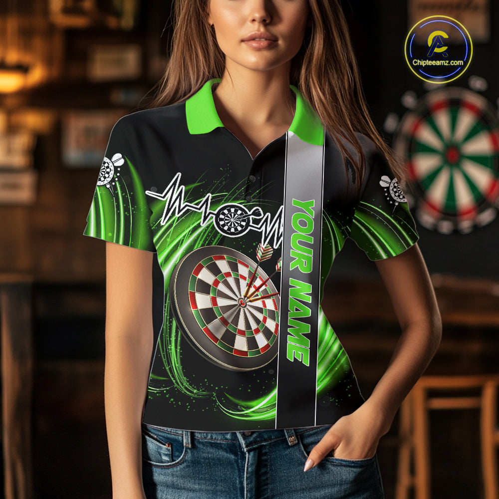 Personalized Green Swirl Heartbeat Darts Shirt For Women Custom Darts Jersey Team Polo & 1/4 Zip TDM6214