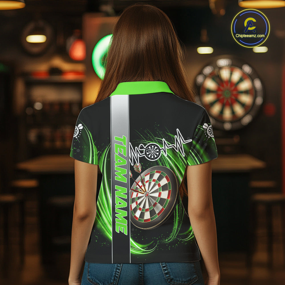 Personalized Green Swirl Heartbeat Darts Shirt For Women Custom Darts Jersey Team Polo & 1/4 Zip TDM6214