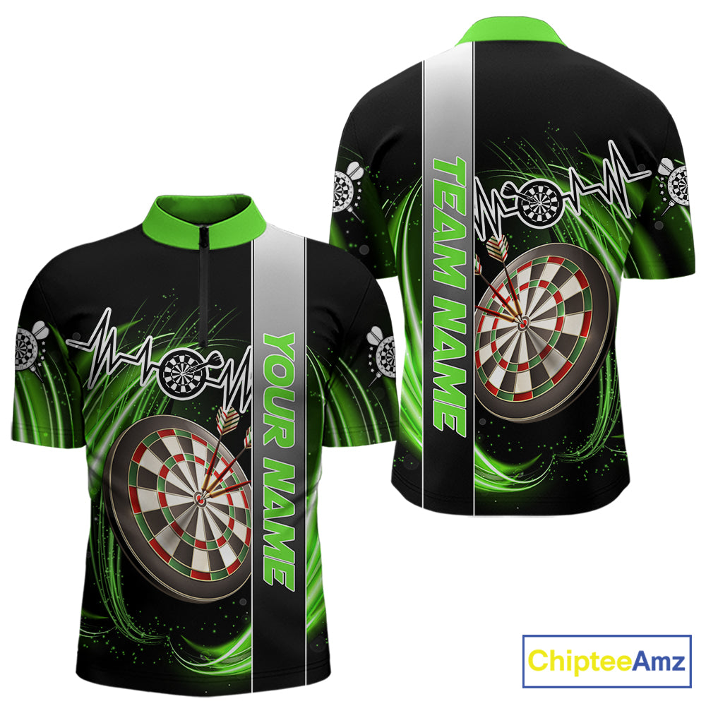 Personalized Green Swirl Heartbeat Darts Shirt For Men Custom Darts Jersey Team Polo & 1/4 Zip TDM6214