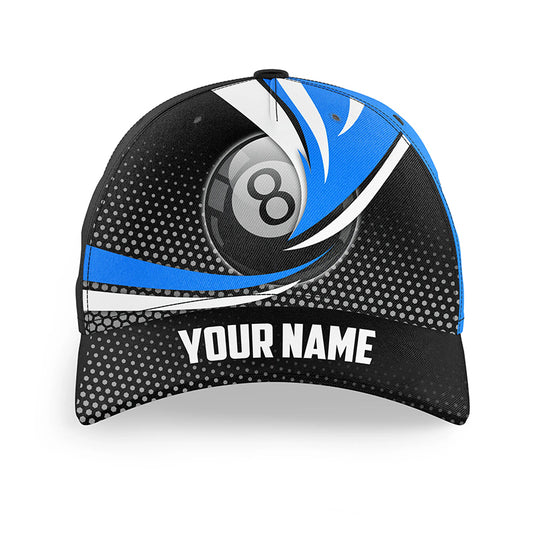 Personalized 8 Ball Pool Blue Billiard Hats, Custom Adjustable 3D Billiard Base Ball Caps For Pooler TDM1541
