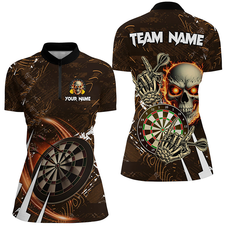 Personalized 3D Skull Darts Polo & 1/4 Zip Shirts For Women Custom Cool Darts League Team Jerseys TDM2391