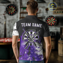 Load image into Gallery viewer, Personalized Purple Grunge Mens Dart Shirts Custom Dart Jerseys Team Polo &amp; 1/4 Zip, Darts Uniform TDM5120