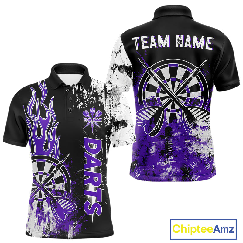 Personalized Purple Grunge Mens Dart Shirts Custom Dart Jerseys Team Polo & 1/4 Zip, Darts Uniform TDM5120