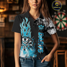 Load image into Gallery viewer, Personalized Blue Grunge Womens Dart Shirts Custom Dart Jerseys Team Polo &amp; 1/4 Zip, Darts Uniform TDM5122