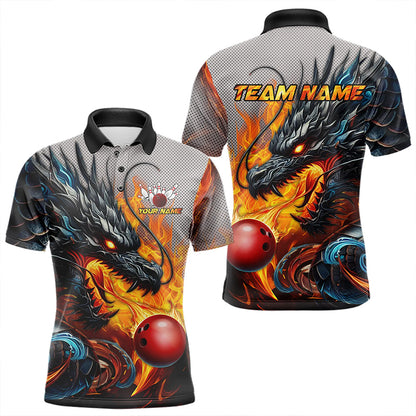 Personalized Dragon And Fire Bowling Shirts Polo & 1/4 Zip For Men, Dragon Bowling Team Jerseys TDM3659