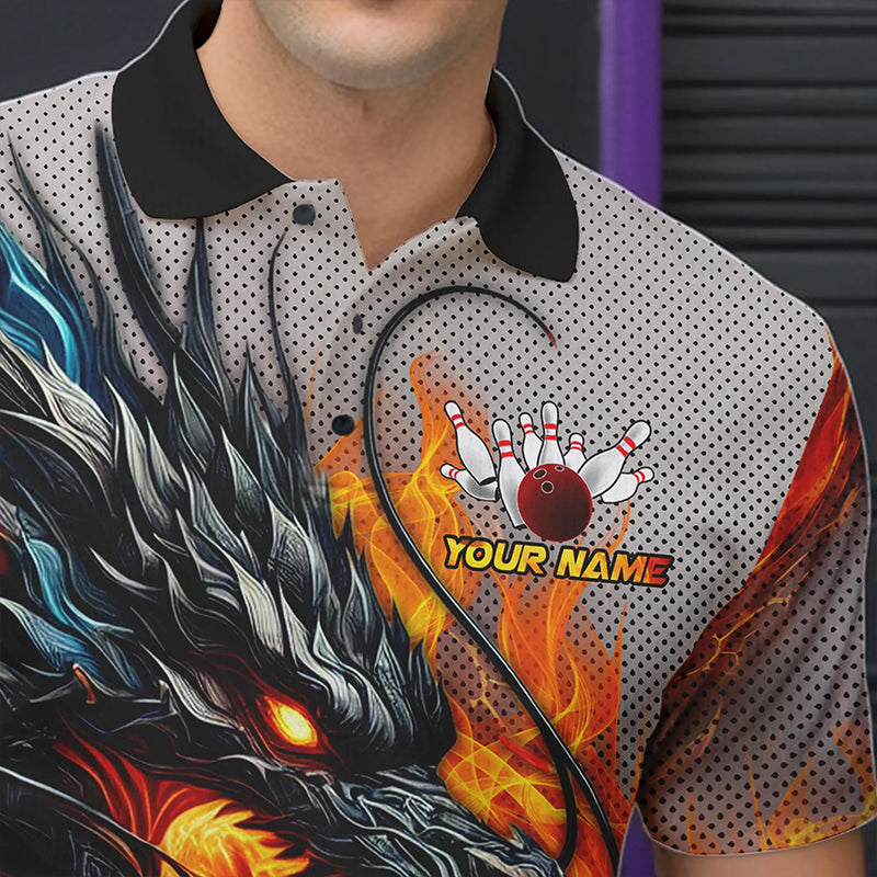 Personalized Dragon And Fire Bowling Shirts Polo & 1/4 Zip For Men, Dragon Bowling Team Jerseys TDM3659