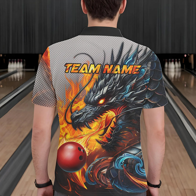 Personalized Dragon And Fire Bowling Shirts Polo & 1/4 Zip For Men, Dragon Bowling Team Jerseys TDM3659
