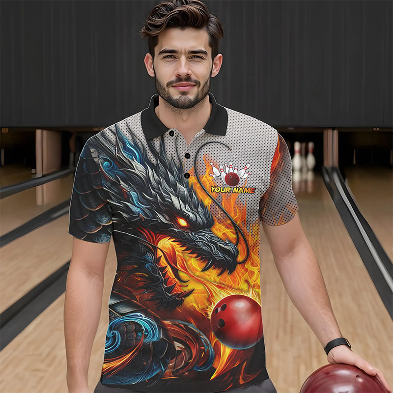 Personalized Dragon And Fire Bowling Shirts Polo & 1/4 Zip For Men, Dragon Bowling Team Jerseys TDM3659