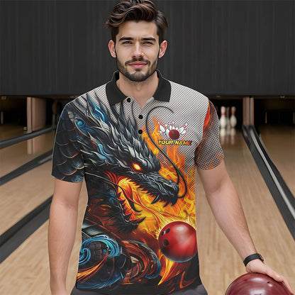Personalized Dragon And Fire Bowling Shirts Polo & 1/4 Zip For Men, Dragon Bowling Team Jerseys TDM3659