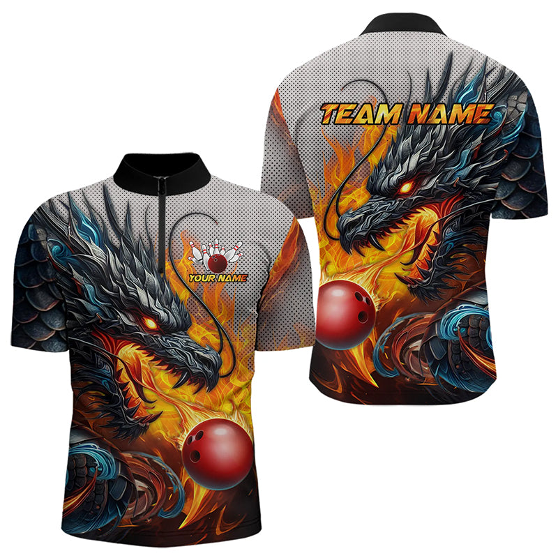 Personalized Dragon And Fire Bowling Shirts Polo & 1/4 Zip For Men, Dragon Bowling Team Jerseys TDM3659
