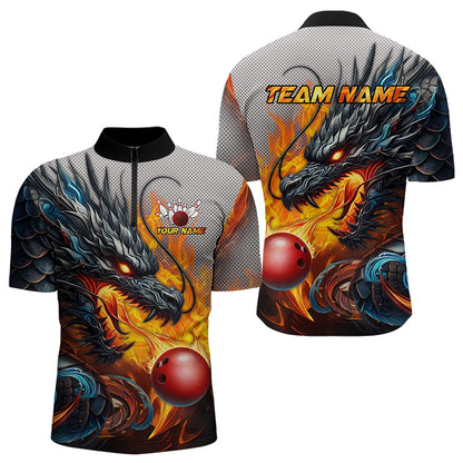 Personalized Dragon And Fire Bowling Shirts Polo & 1/4 Zip For Men, Dragon Bowling Team Jerseys TDM3659