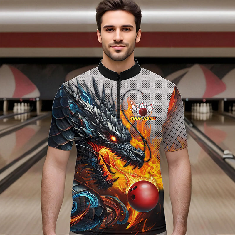 Personalized Dragon And Fire Bowling Shirts Polo & 1/4 Zip For Men, Dragon Bowling Team Jerseys TDM3659