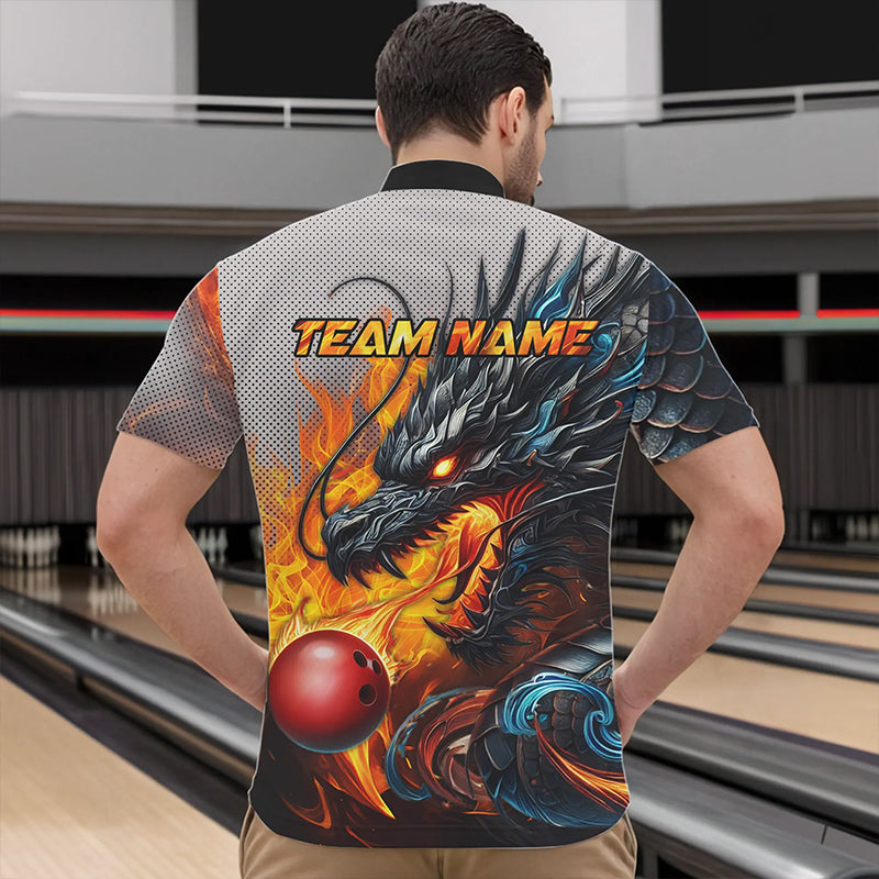 Personalized Dragon And Fire Bowling Shirts Polo & 1/4 Zip For Men, Dragon Bowling Team Jerseys TDM3659