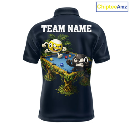 Blue Funny Tropical 8 Ball & 9 Ball Billiard Shirt For Men Custom Pool Team Jersey Polo & 1/4 Zip TDM6444