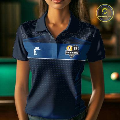 Blue Funny Tropical 8 Ball & 9 Ball Billiard Shirt For Women Custom Pool Team Jersey Polo & 1/4 Zip TDM6444