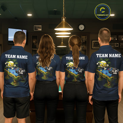 Blue Funny Tropical 8 Ball & 9 Ball Billiard Shirt For Women Custom Pool Team Jersey Polo & 1/4 Zip TDM6444