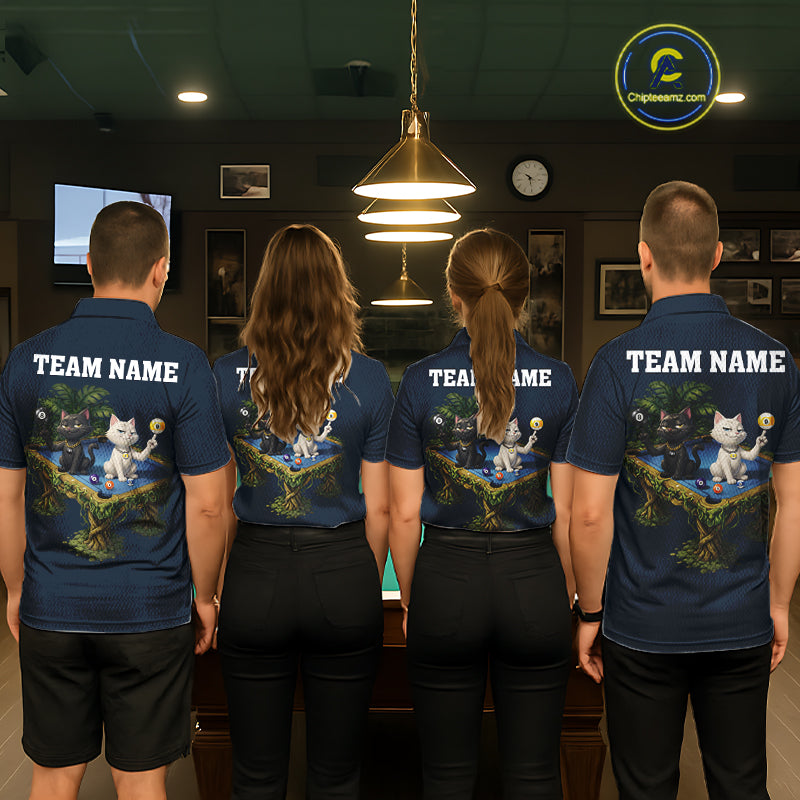 Blue Funny Cat 8 Ball & 9 Ball Billiard Shirt For Women Custom Pool Team Jersey Polo & 1/4 Zip TDM6445