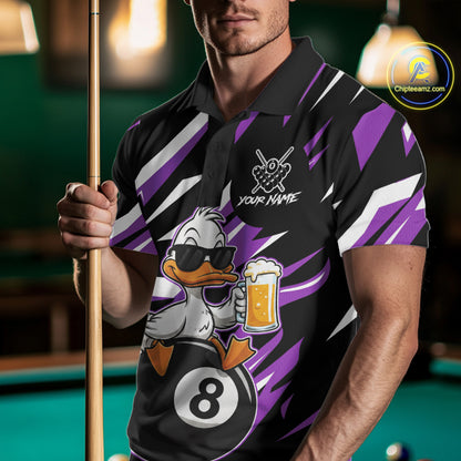 Custom Purple Funny Duck 8 Ball Pool Billiard Shirt For Men, Billiard Team Jersey Polo & 1/4 Zip TDM6449