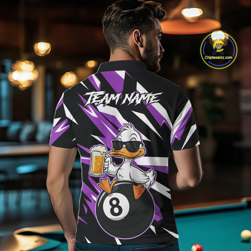 Custom Purple Funny Duck 8 Ball Pool Billiard Shirt For Men, Billiard Team Jersey Polo & 1/4 Zip TDM6449