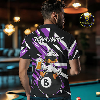 Custom Purple Funny Duck 8 Ball Pool Billiard Shirt For Men, Billiard Team Jersey Polo & 1/4 Zip TDM6449