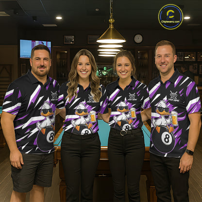 Custom Purple Funny Duck 8 Ball Pool Billiard Shirt For Men, Billiard Team Jersey Polo & 1/4 Zip TDM6449
