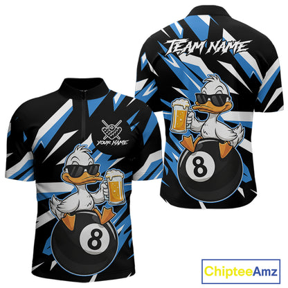 Custom Blue Funny Duck 8 Ball Pool Billiard Shirt For Men, Billiard Team Jersey Polo & 1/4 Zip TDM6450