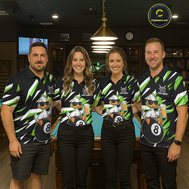 Custom Green Funny Duck 8 Ball Pool Billiard Shirt For Women, Billiard Team Jersey Polo & 1/4 Zip TDM6451