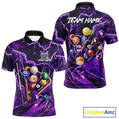 Purple Thunder Lightning Pool Balls Billiard Shirt For Men Custom Billiard Jersey Polo & 1/4 Zip TDM6452