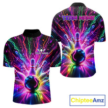 Load image into Gallery viewer, Colorful glowing bowling quarter zip shirt for men, custom bowling league jersey.