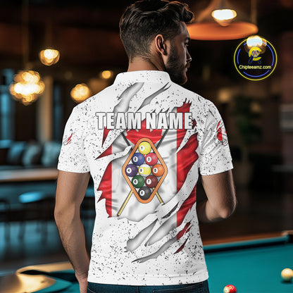 9 Ball Pool Canada Flag White Grunge Custom Men's Billiard Shirt, Patriotic Pool Team Shirts TDM5139