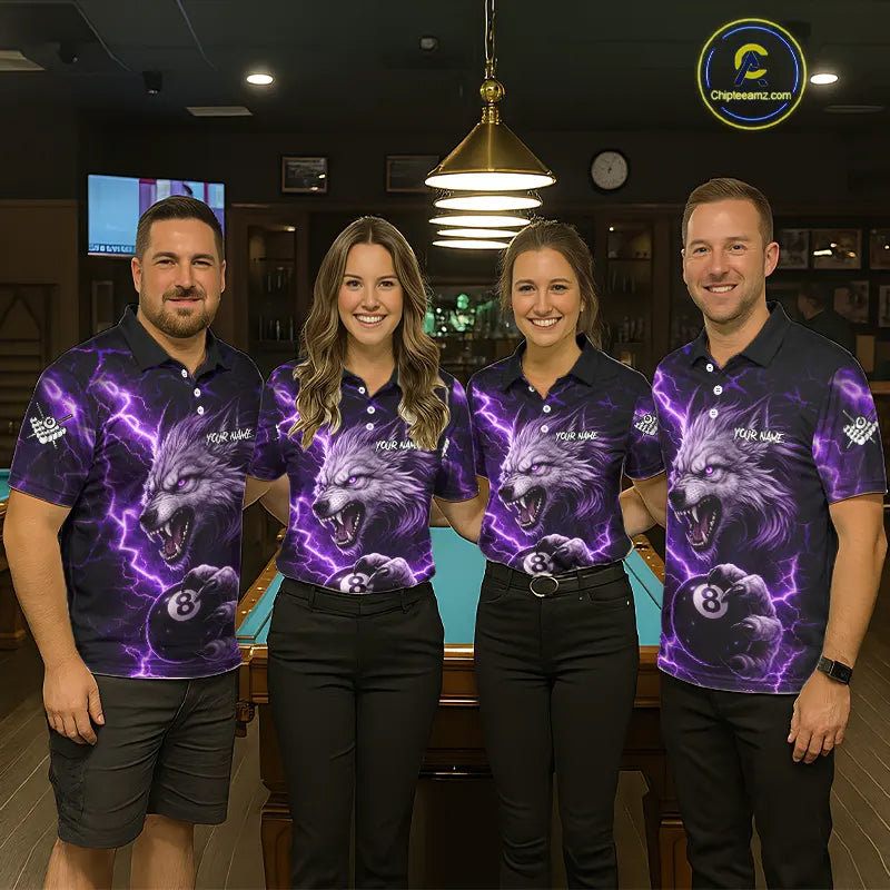 Purple 8 Ball Pool Wolf Lightning Billiard Shirt For Men Custom Billiard Team Jersey Polo & 1/4 Zip TDM5613